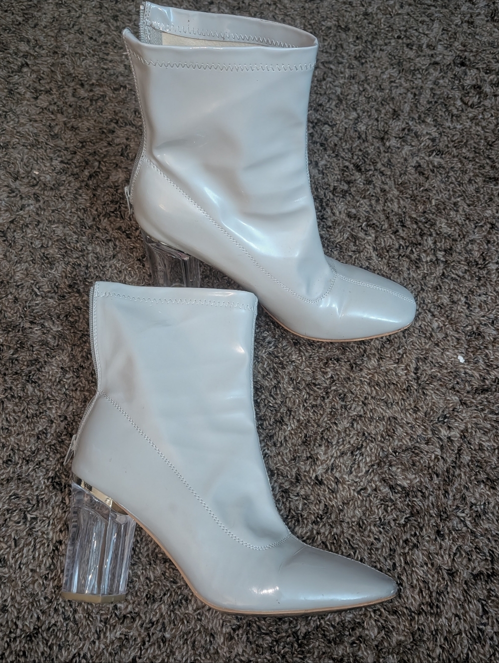 3/$15 Grey Clear Block Heel Boots Size 10